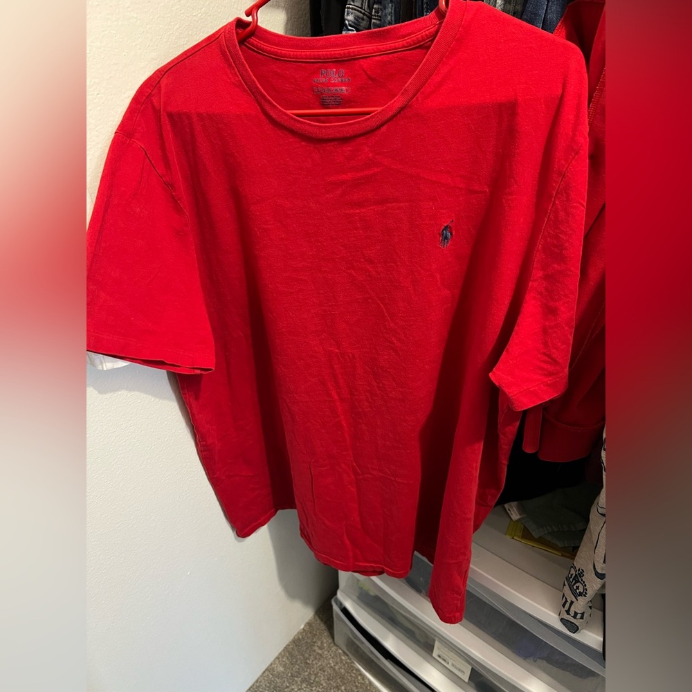 Polo by Ralph Lauren Red Crew Neck Tee with Navy Pony, get both,used
